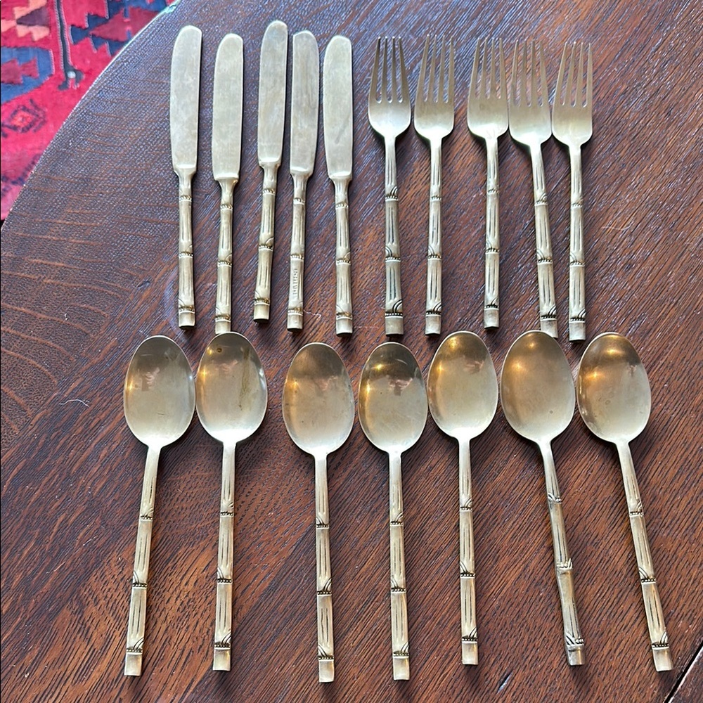 🇹🇭 17 pieces of flatware I bought in Thailand. Nickel Bronze. Brass color bamboo